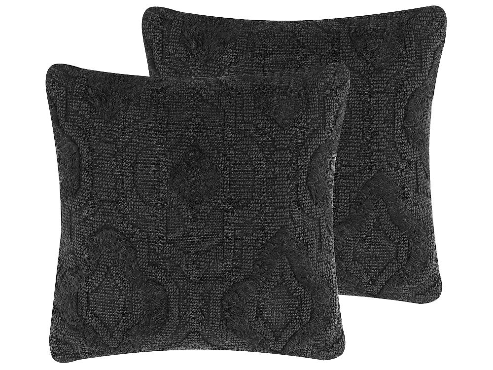 Throw Cushion PAIKA 45 x 45 cm Cotton Dark Grey Ikat