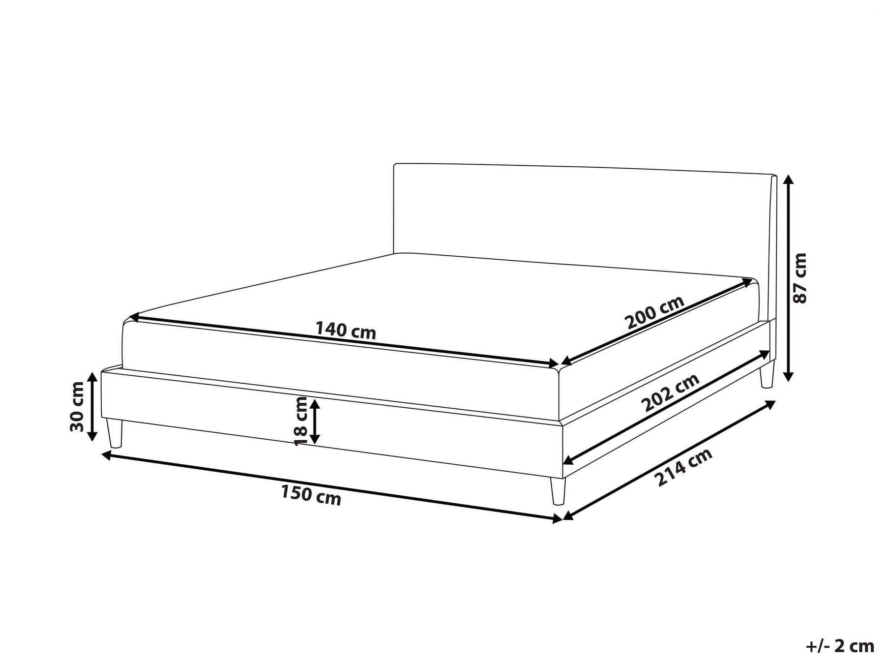 Bett mit Lattenrost Stoff FITOU 140 x 200 cm Schwarz_875893