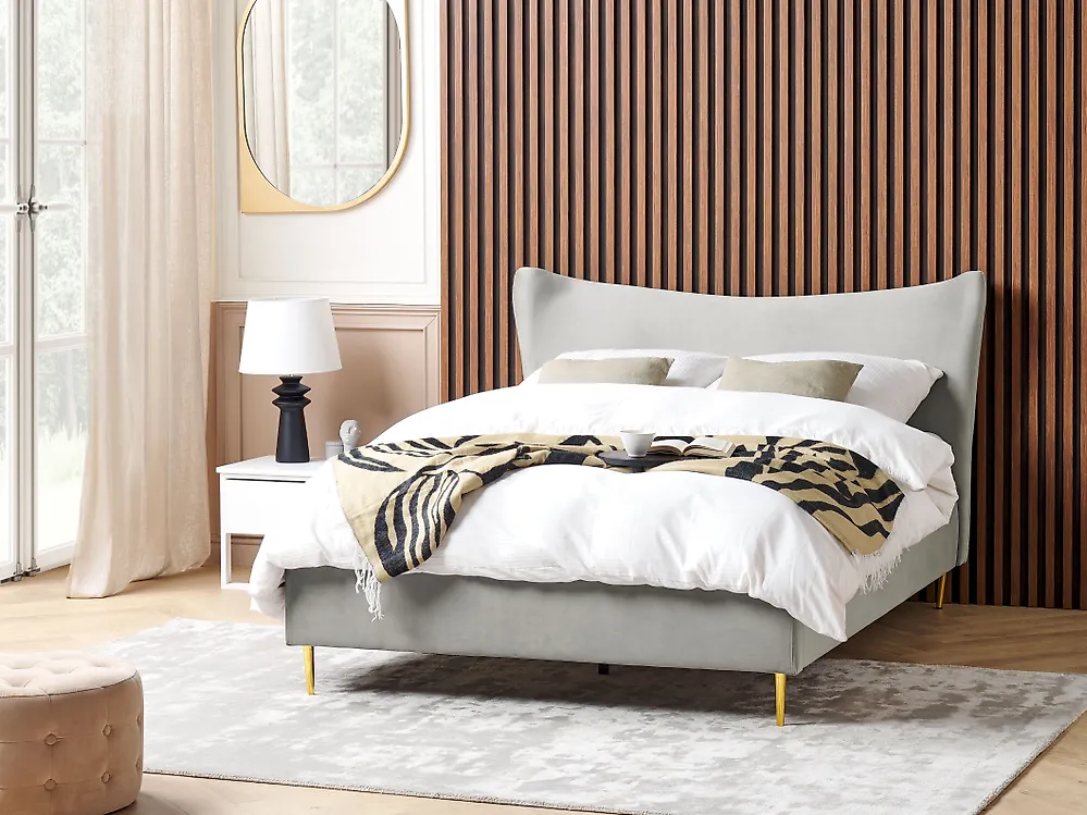 Bett mit Lattenrost Samtstoff CHALEIX 140 x 200 cm Hellgrau_1180221