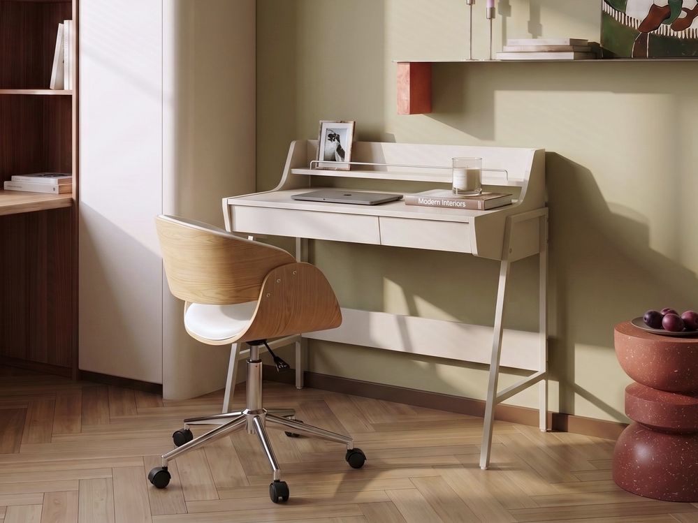 Home Office Desk with Hutch BROXTON 77 cm 46 cm Light Beige