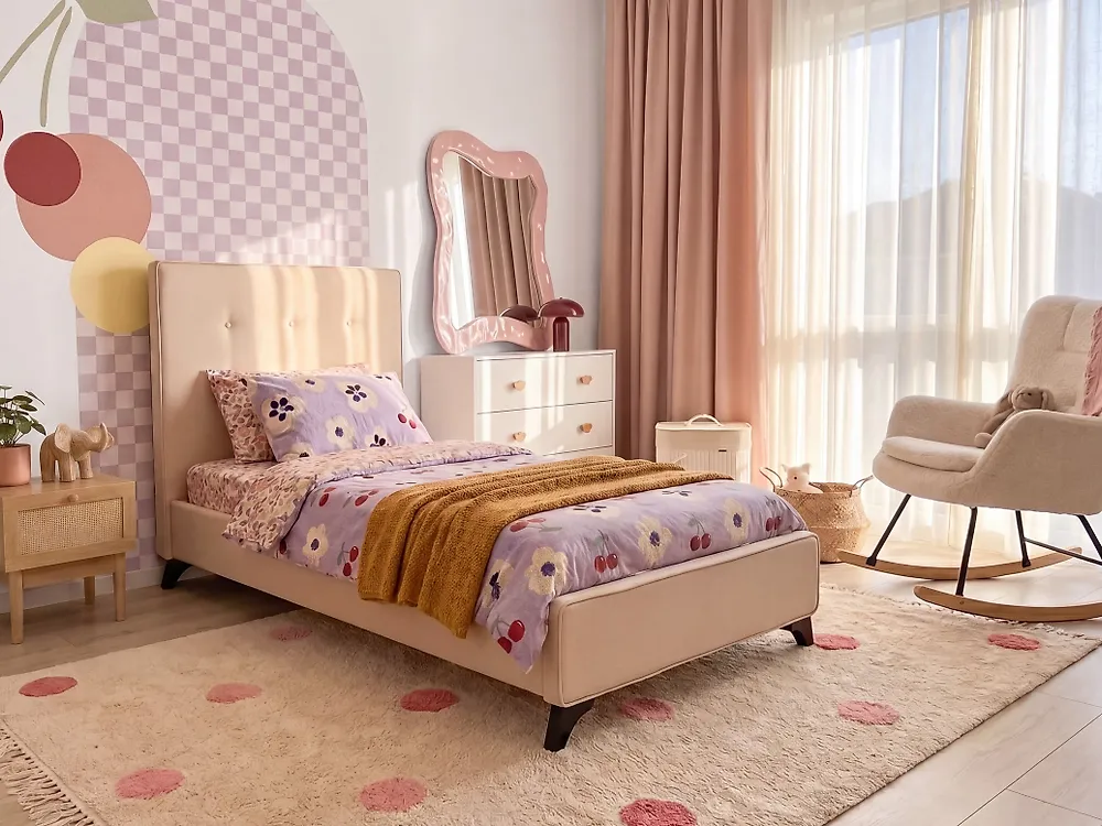 Bett mit Lattenrost Stoff AMBASSADOR 90 x 200 cm Beige_1172576