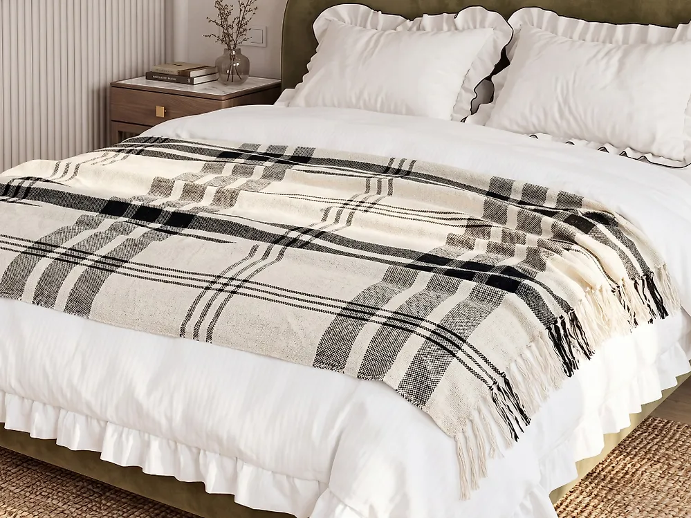Kuscheldecke YUVALI Baumwolle 130 x 170 cm Weiß_1187406