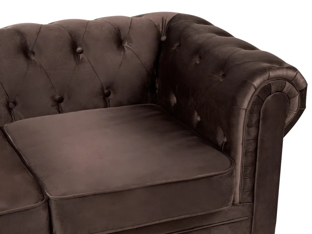 Sofa 3-Sitzer CHESTERFIELD Samtstoff Dunkelbraun_1065043