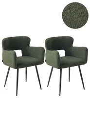 Set of 2 Dining Chairs SANILAC Boucle Dark Green_877447