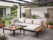 Garden Corner Sofa with Table 3 Seater BRACCIANO Certified Acacia Wood Light Beige Left Hand_1175098