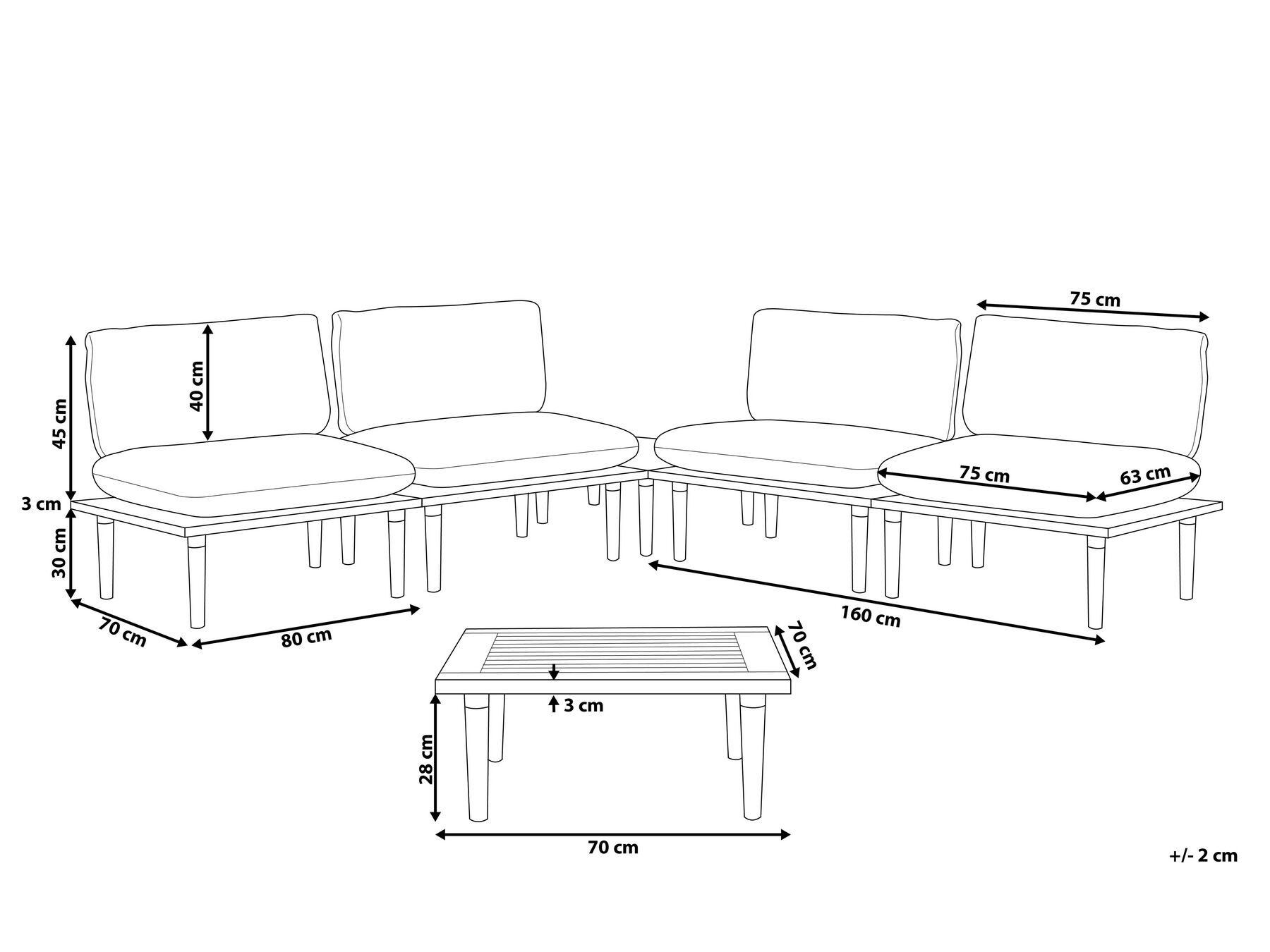 Lounge Set mit Tisch 4-Sitzer FRASCATI modular zertifiziertes Akazienholz Hellgrau_805003