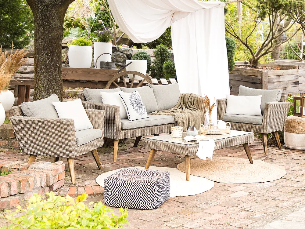 Lounge Set mit Tisch 5-Sitzer VITTORIA Polyrattan Grau