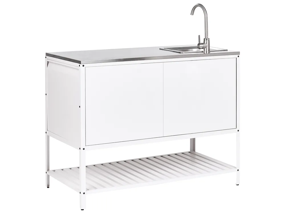 Outdoor-Küche 2er Set mit Spüle MAENZA Weiß Metall_1045022