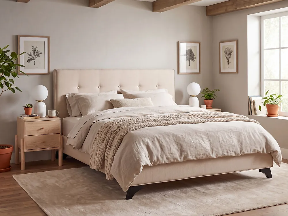 Bett mit Lattenrost Stoff AMBASSADOR 160 x 200 cm Beige_1172006