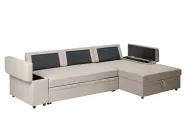Corner Sofa Bed 3 Seater HRISEY Faux Linen Beige Left Hand_1033426