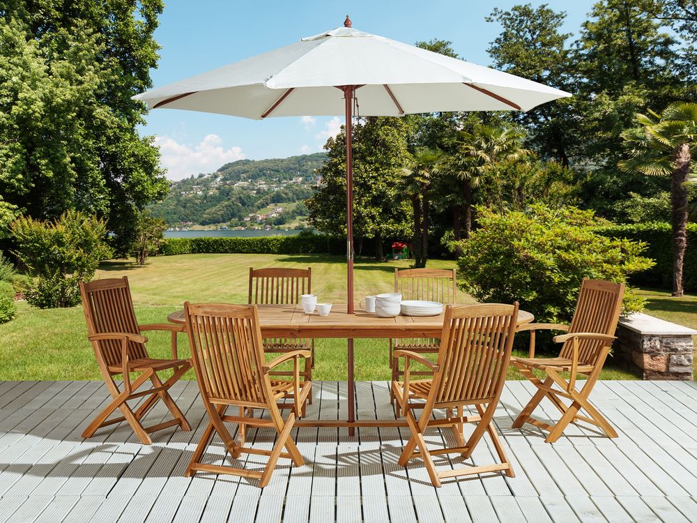 Tuinset 6-zits MAUI met parasol (12 opties) Acaciahout Lichtbruin