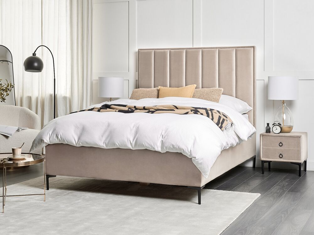 Schlafzimmer Set SEZANNE Samtstoff Taupe 140 x 200 cm
