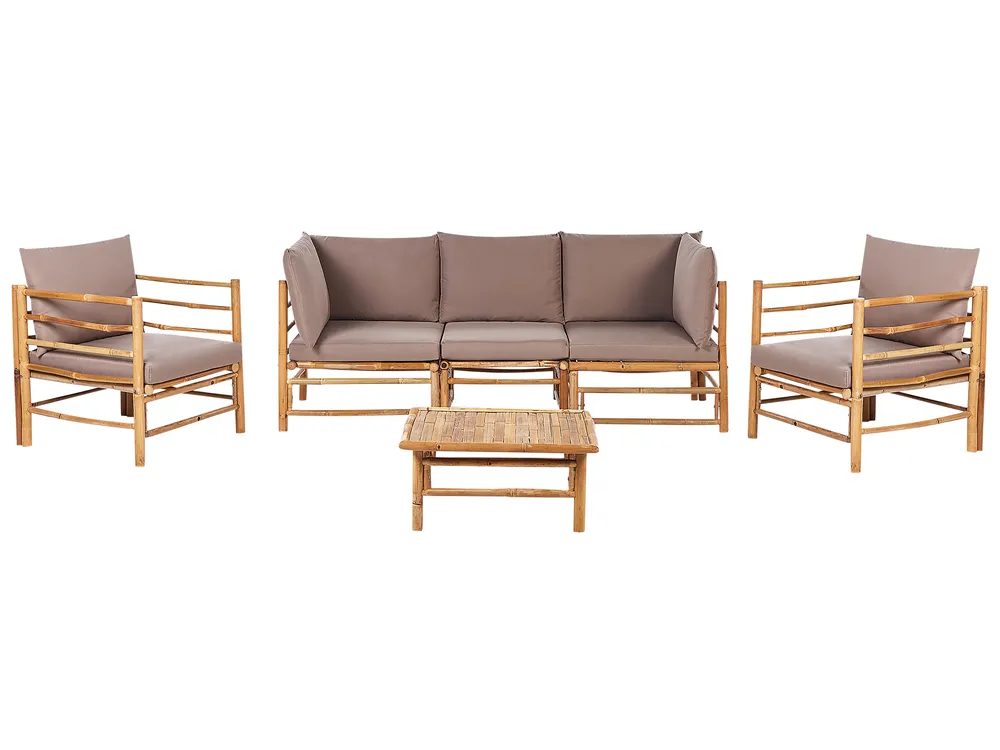Lounge Set mit Tisch 5-Sitzer CERRETO Bambus Taupe