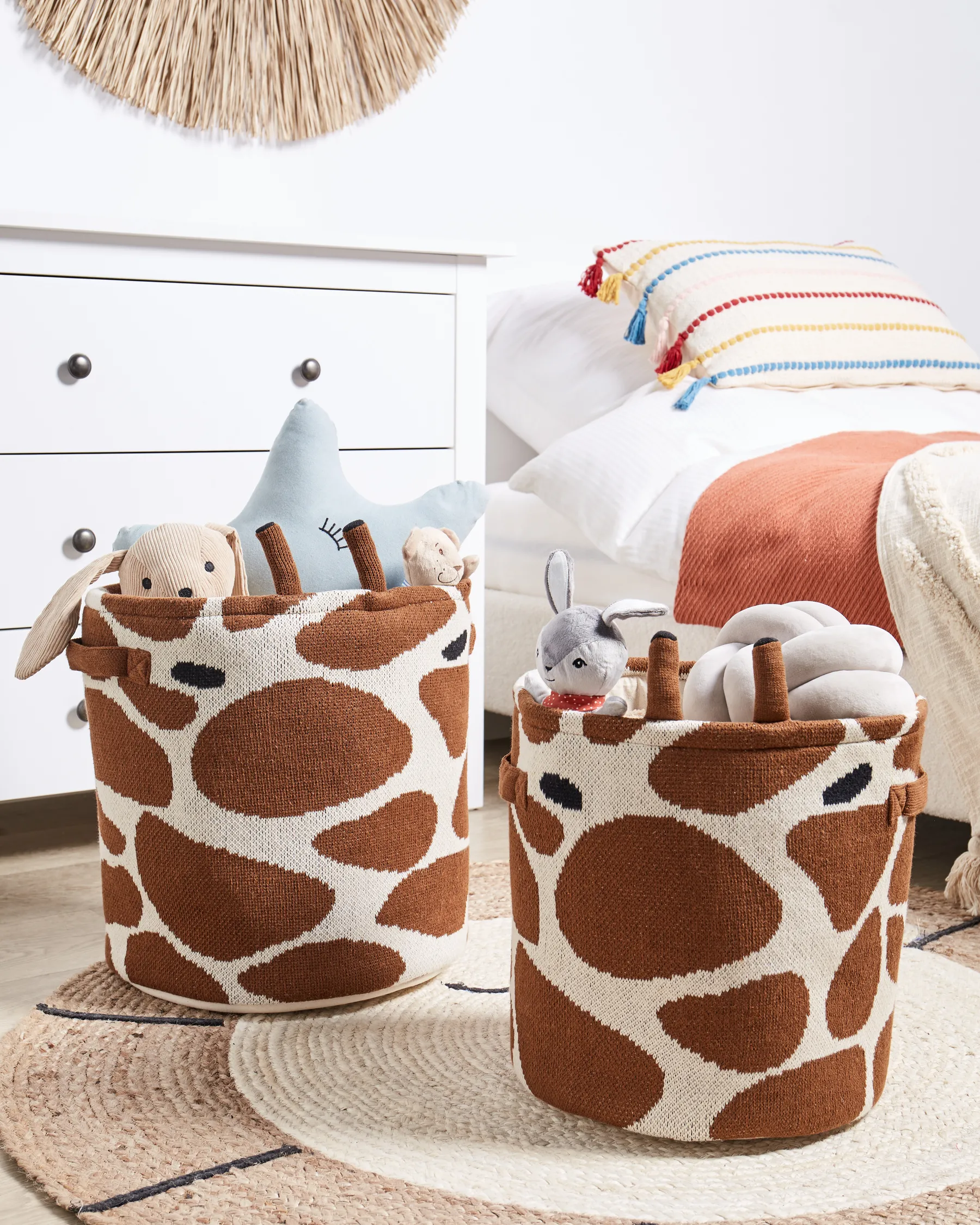 Set of 2 Kids Baskets Giraffe POMANG Cotton Brown_905350