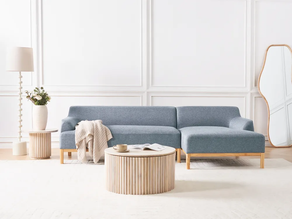 Ecksofa 3-Sitzer SOSJO Stoff Blau linksseitig