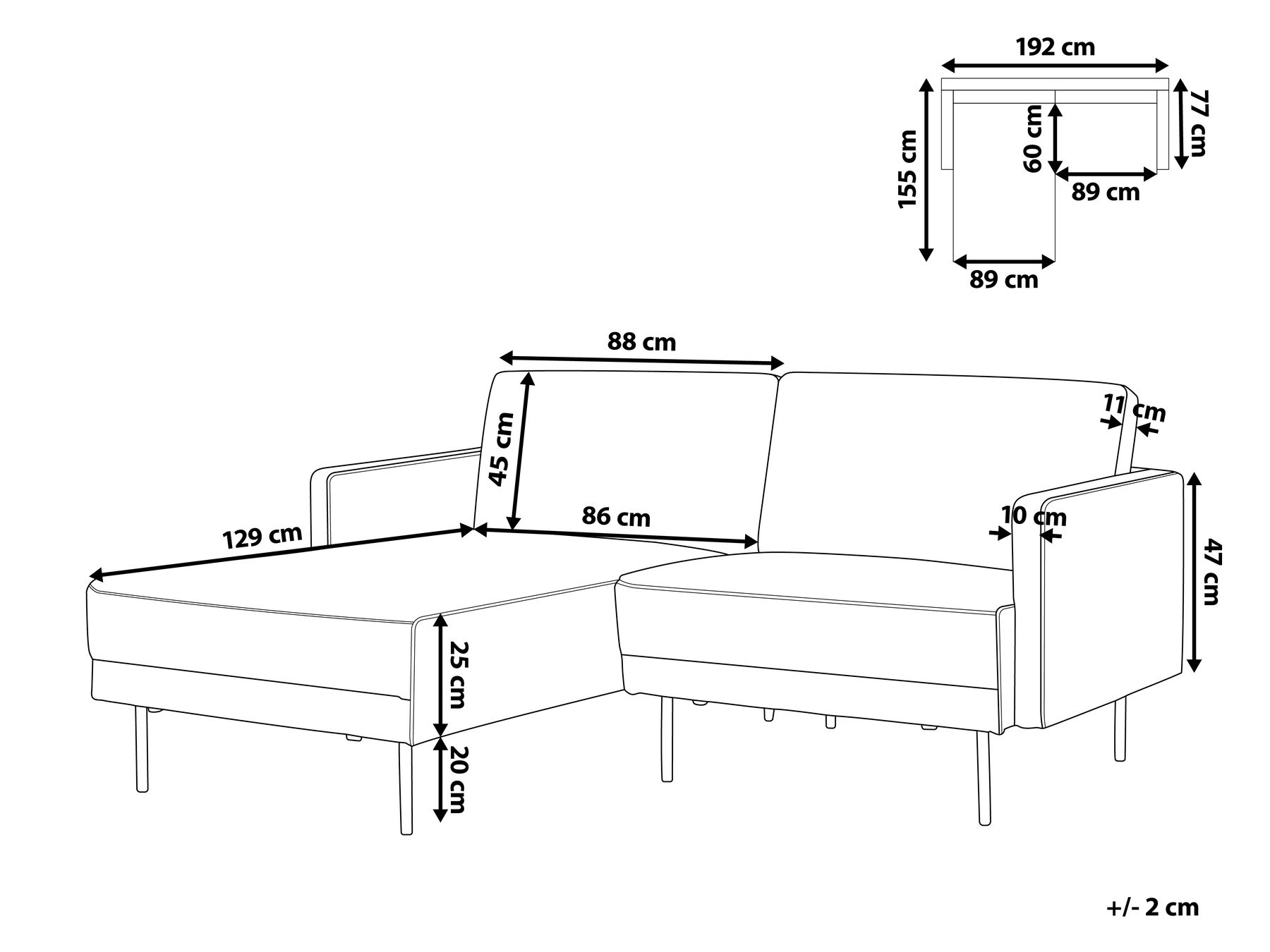 Ecksofa 2-Sitzer BREDA Stoff Hellbeige rechtsseitig_876063