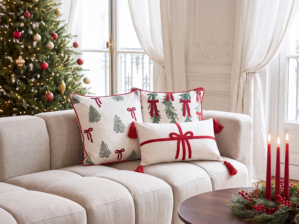 Lot de 3 coussins décoratifs XAVIA 30 x 50 cm 45 x 45 cm Blanc Motif de Noël