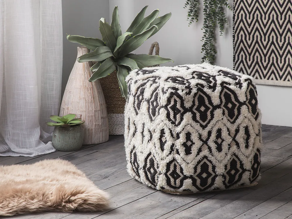 Pouf ORAI Wolle Schwarz / Weiß_839664