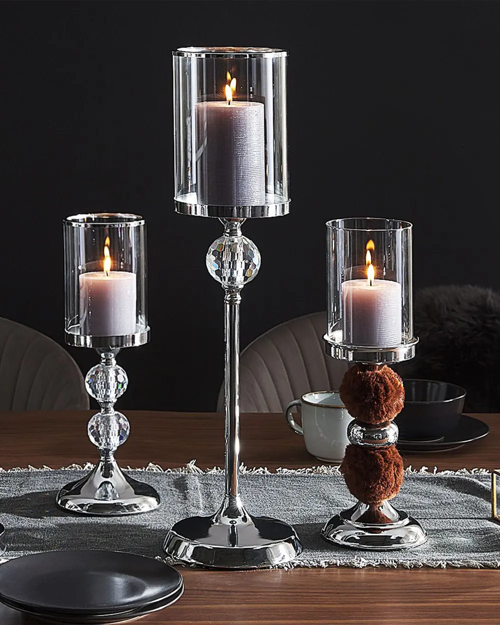 Kerzenständer COTUI 58 cm Glas Silber