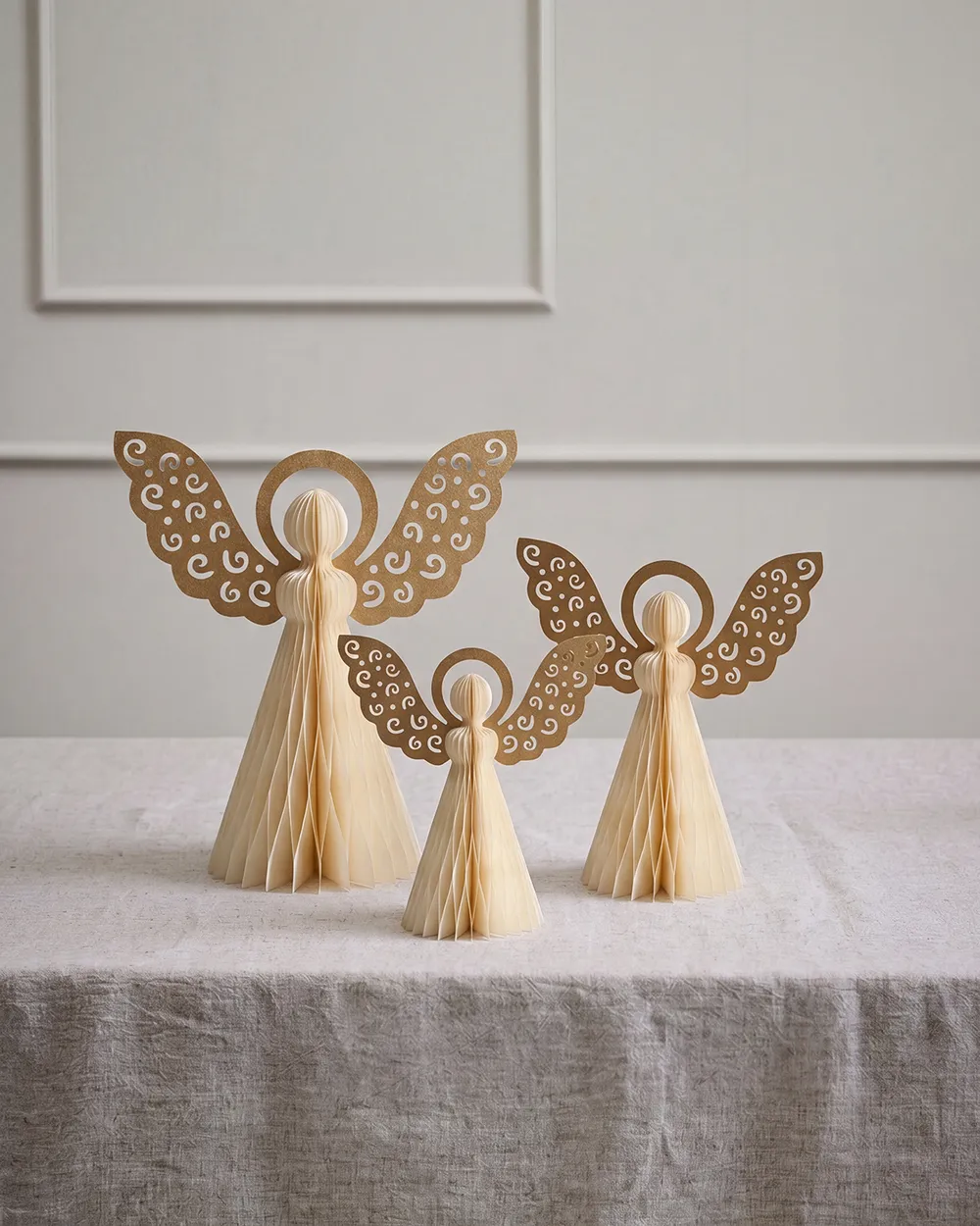 Dekofiguren 3er Set EIRA 24/28/33 cm Engel Beige