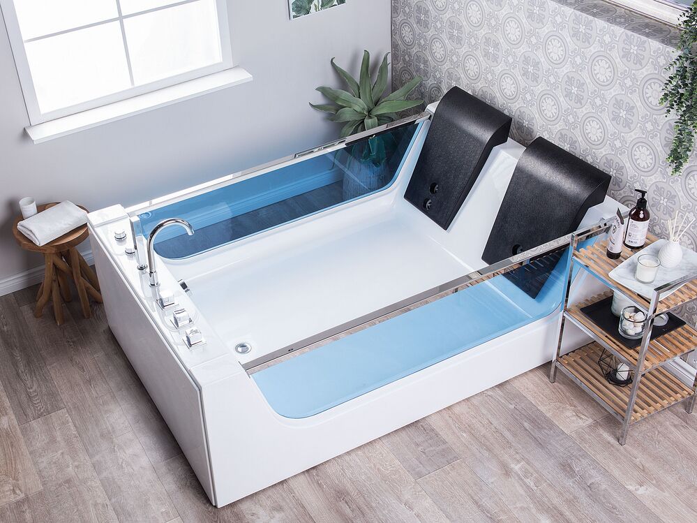 Whirlwanne Eckmodell mit LED CURACAO 180 x 120 cm Weiß