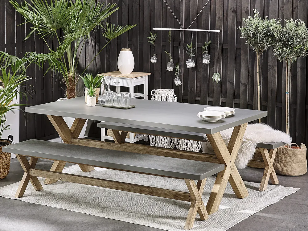 Gartenmöbel Set mit Bänken 6-Sitzer OLBIA Beton Grau