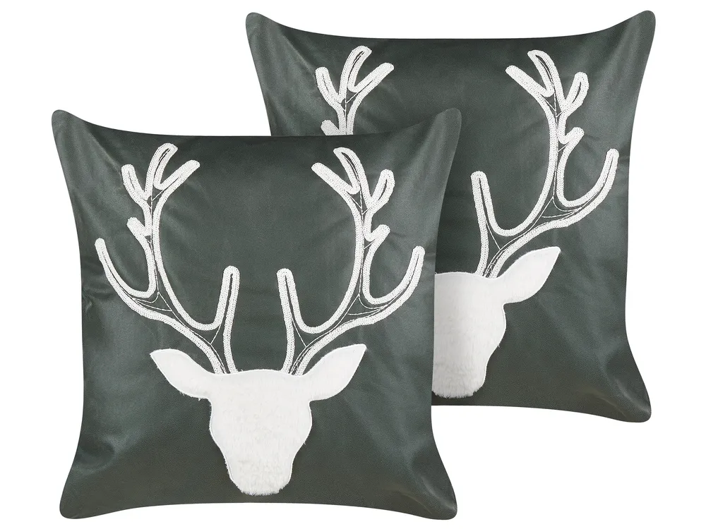 Dekokissen 2er Set BICOCCA 45 x 45 cm Samtstoff Dunkelgrün Weihnachtsmotiv