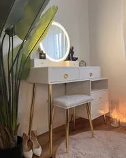 Schminktisch mit Spiegel und Hocker YVES LED Weiß_953223