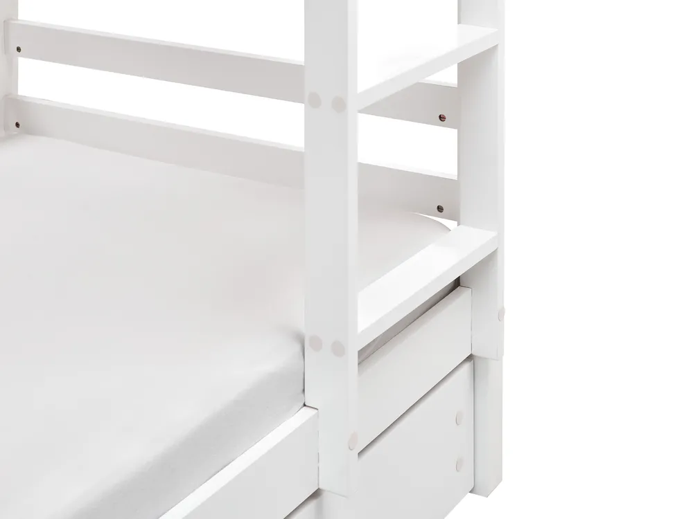 Hochbett mit Schubladen Haus Kiefernholz GIRGOLS 90 x 200 cm mit Stauraum Weiß_1082534