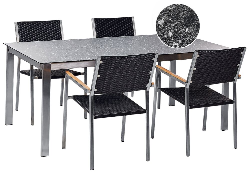 Gartenmöbel Set 4-Sitzer COSOLETO/GROSSETO Sicherheitsglas Granit Optik Schwarz