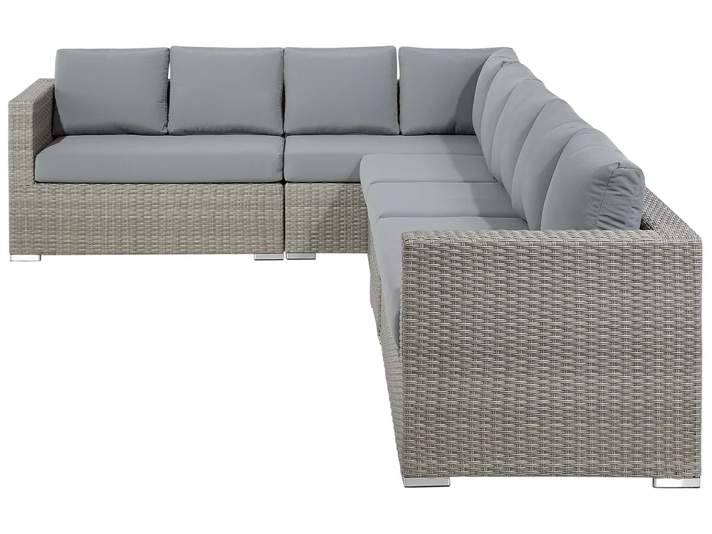 Lounge Set mit Tisch 8-Sitzer XXL modular Polyrattan Grau rechtsseitig_796005