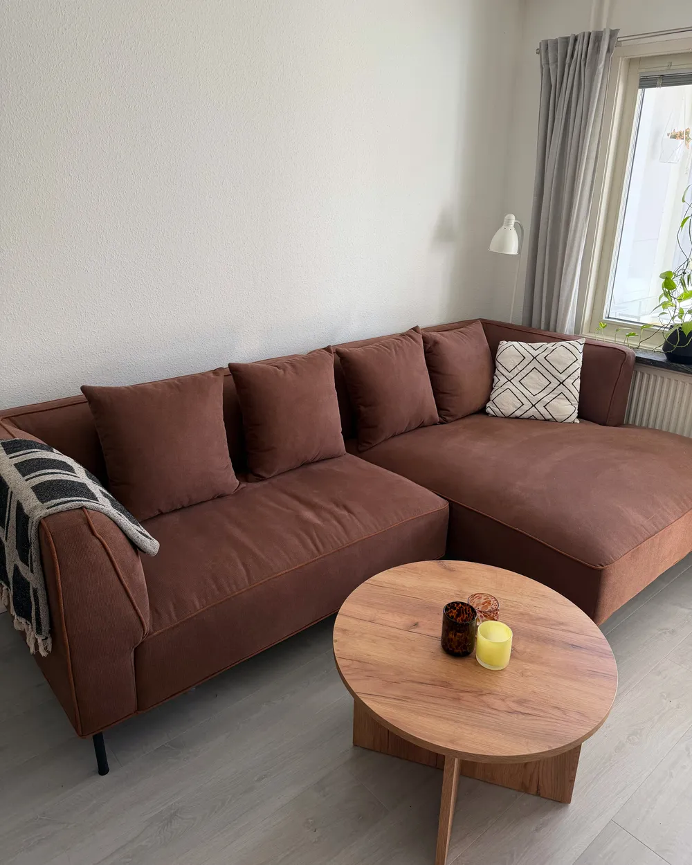 Corner Sofa 3 Seater SATER Fabric Brown Left Hand_1062641
