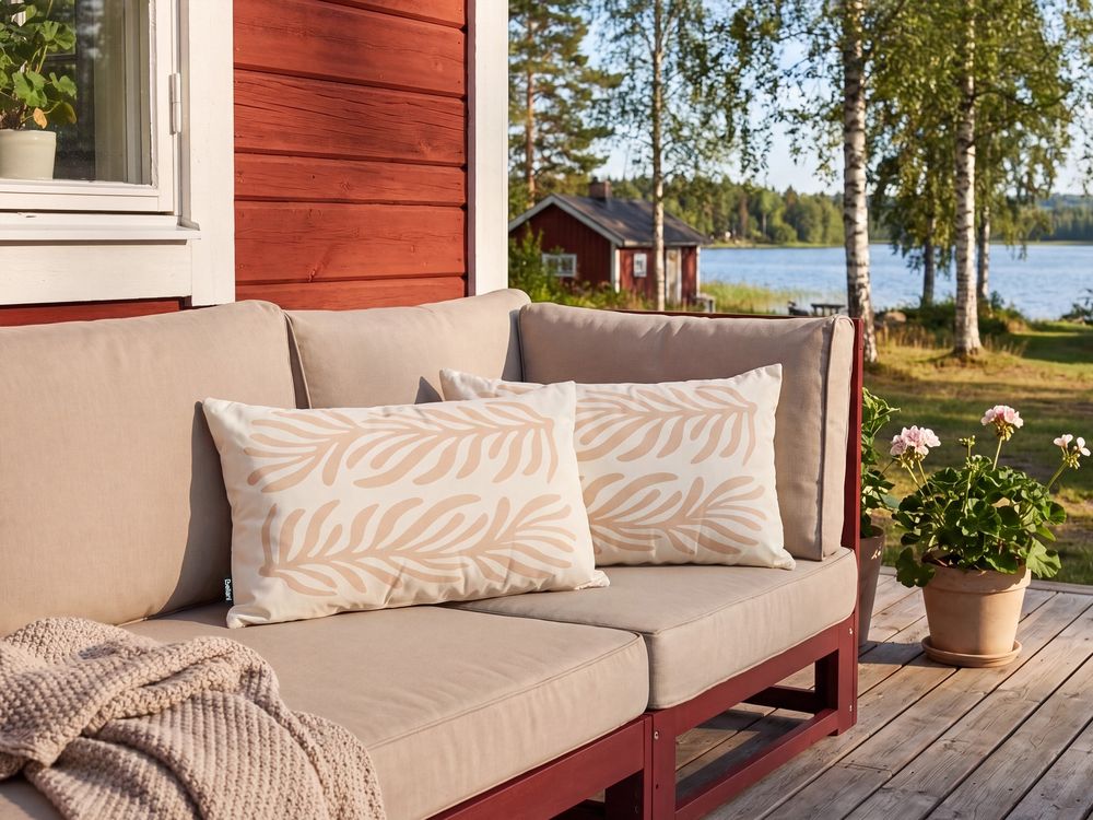 Set of 2 Outdoor Cushions ALISMA Plant Pattern 30 x 50 cm Light Beige