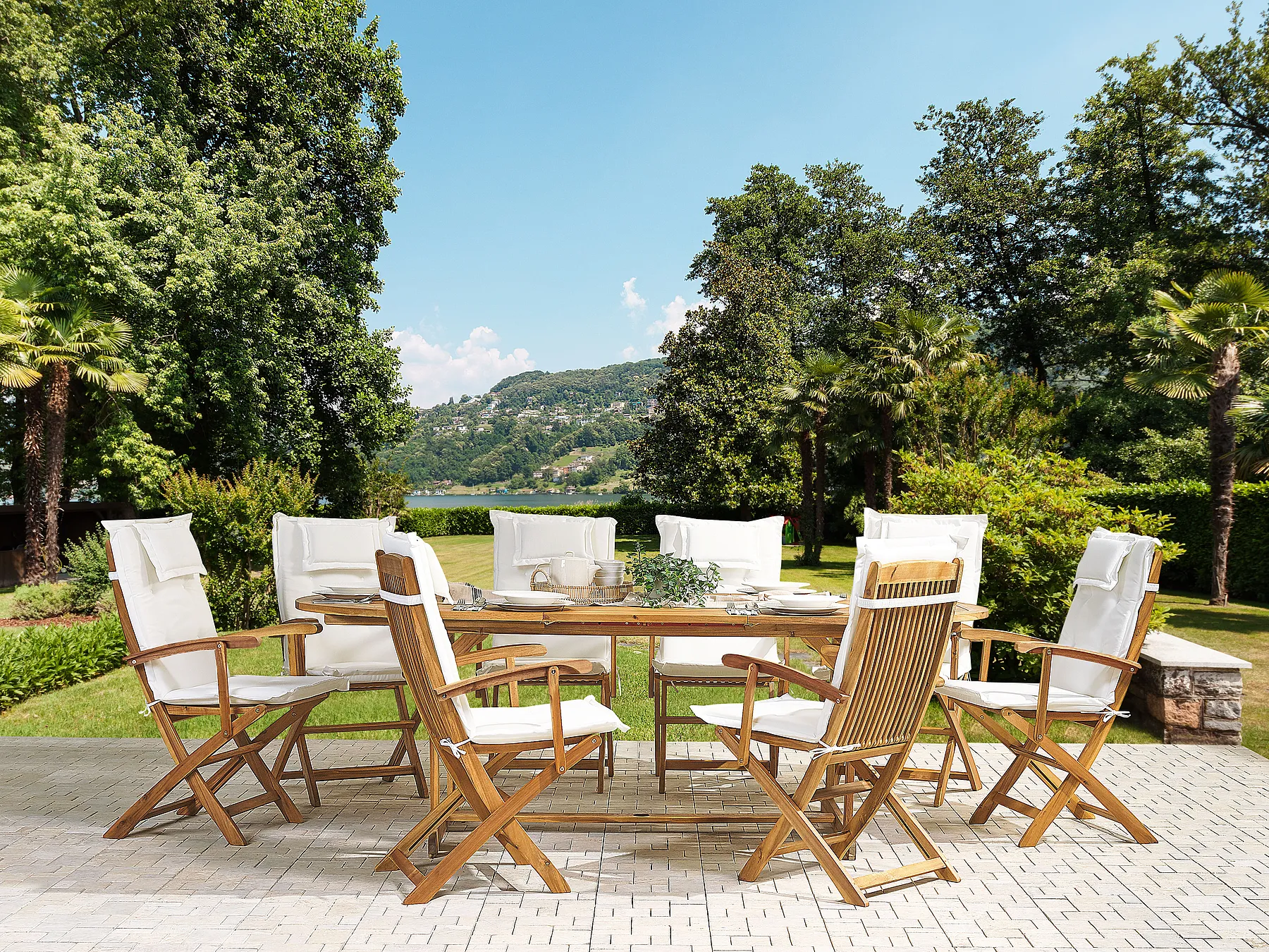 Garden Dining Set 8 Seater MAUI with Cushions Acacia Wood Off-White_743950
