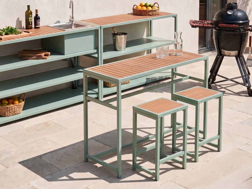 Garden Bar Set 2 Seater AVETRANA Metal Light Green