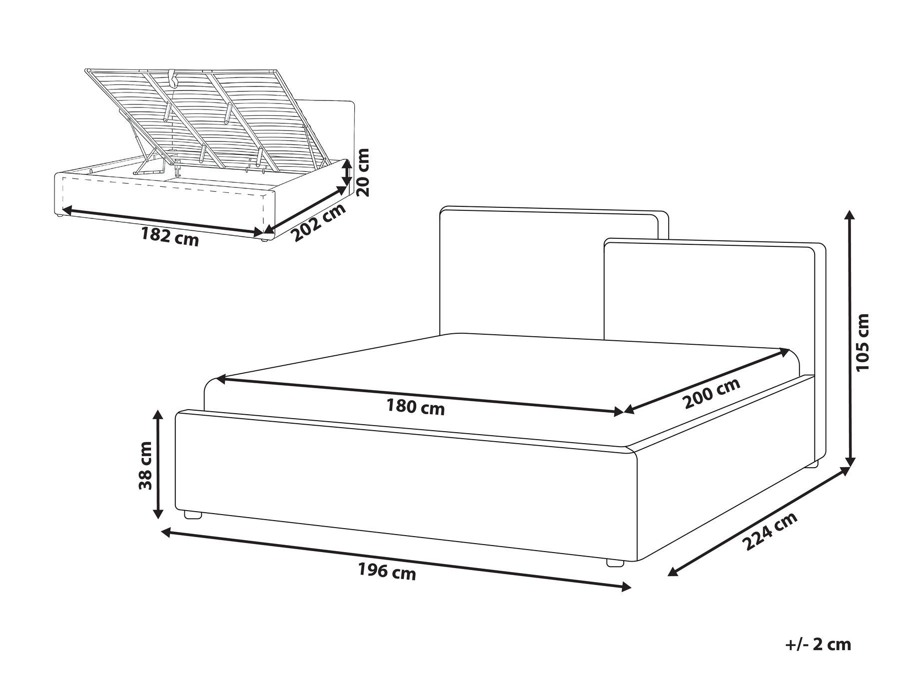 Ottoman Bed LAGARDE Fabric Off-White 180 x 200 cm (EU Super King)_1049443
