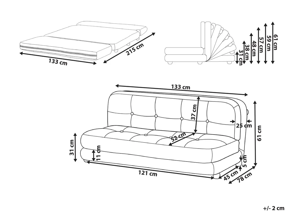 Sofa Bed 2 Seater ESBJERG Faux Linen Off-White_1059310