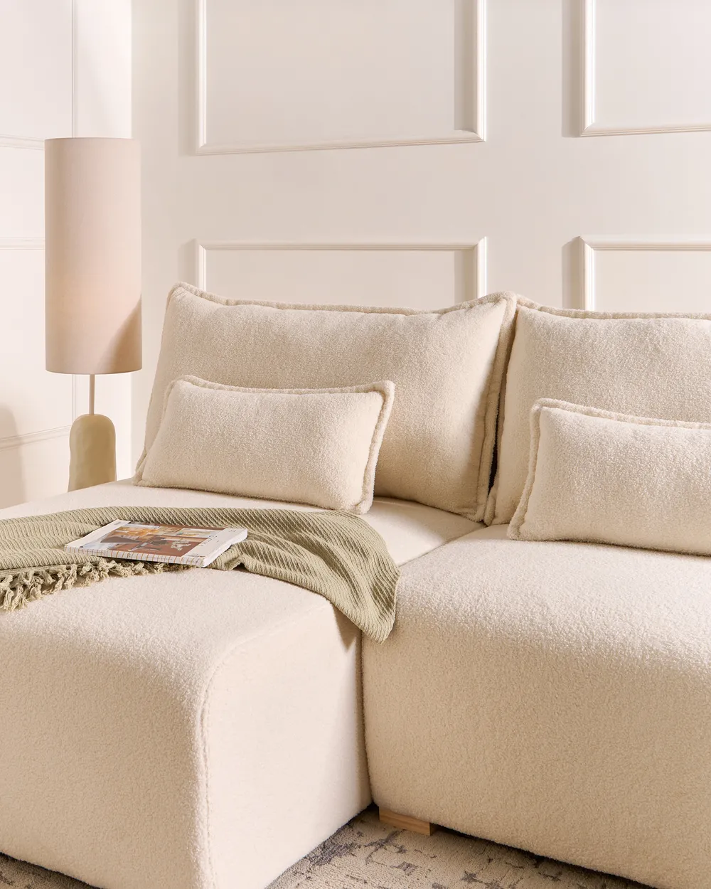 Modul Ecksofa NERBO Bouclé Cremeweiß rechtsseitig_1033918