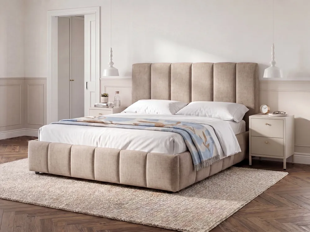 Bett mit Stauraum VAUVERT Stoff Taupe 180 x 200 cm
