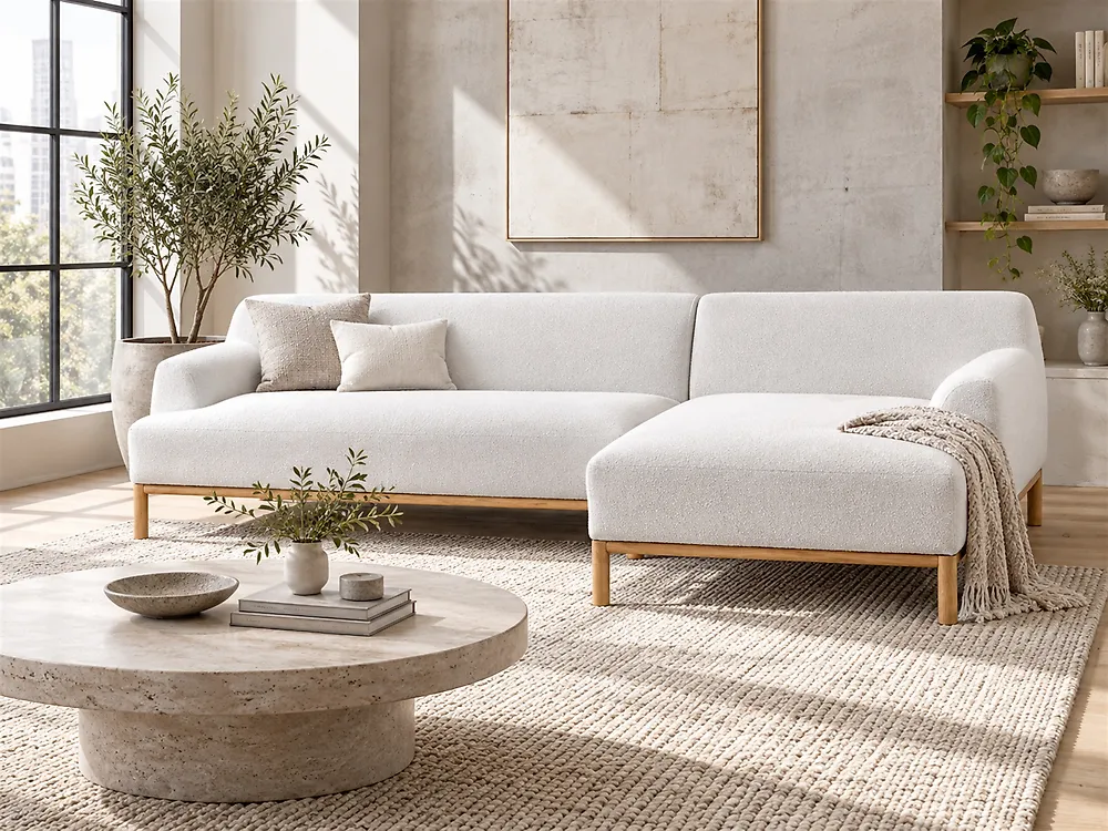 Ecksofa SOSJO Bouclé Cremeweiß linksseitig_1185293