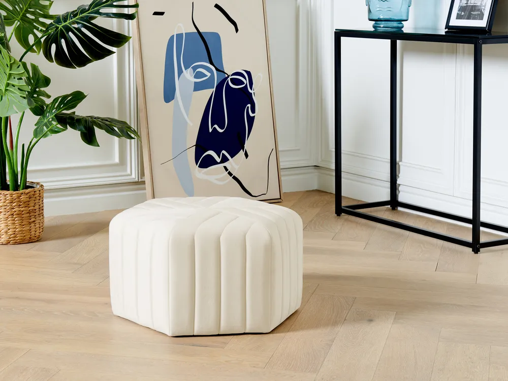 Pouf MURIETTA Samtstoff Cremeweiß