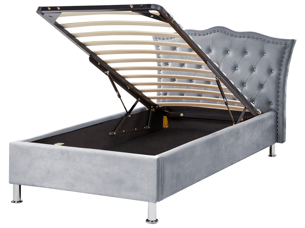 Ottoman Bed METZ Velvet Grey 90 x 200 cm (EU Single)