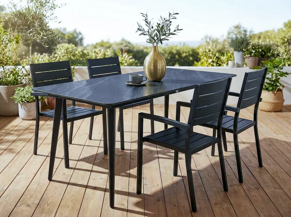 Gartentisch RODALLO 160 cm 90 cm Stein Schwarzer Marmor