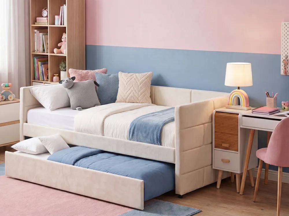 Ausziehbett Samtstoff CHAVONNE 90 x 200 cm Cremeweiß