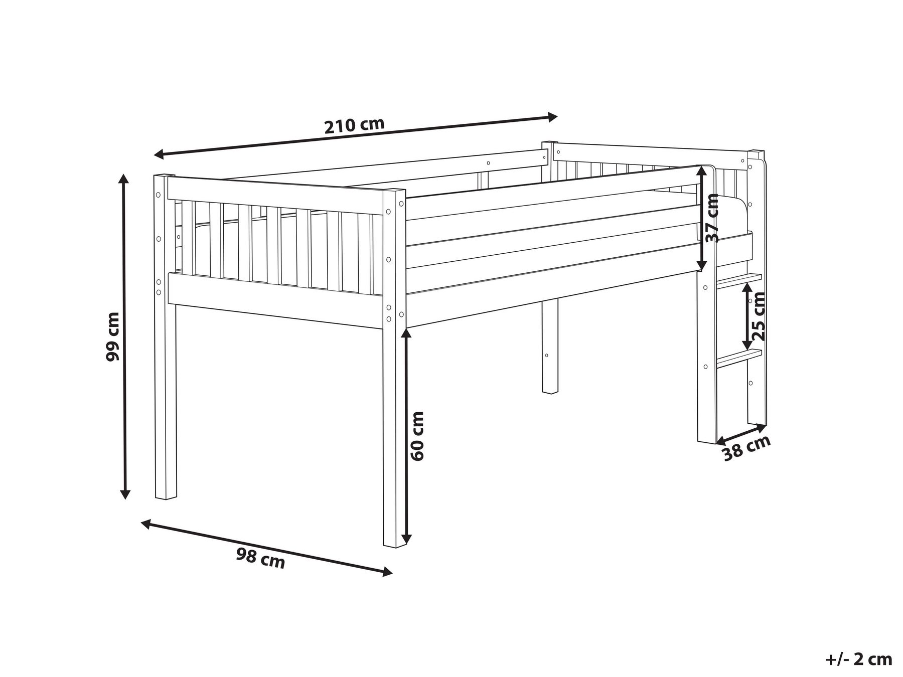 Mid Sleeper Bed Wood PEIPIN 90 x 200 cm (EU Single) White_937137