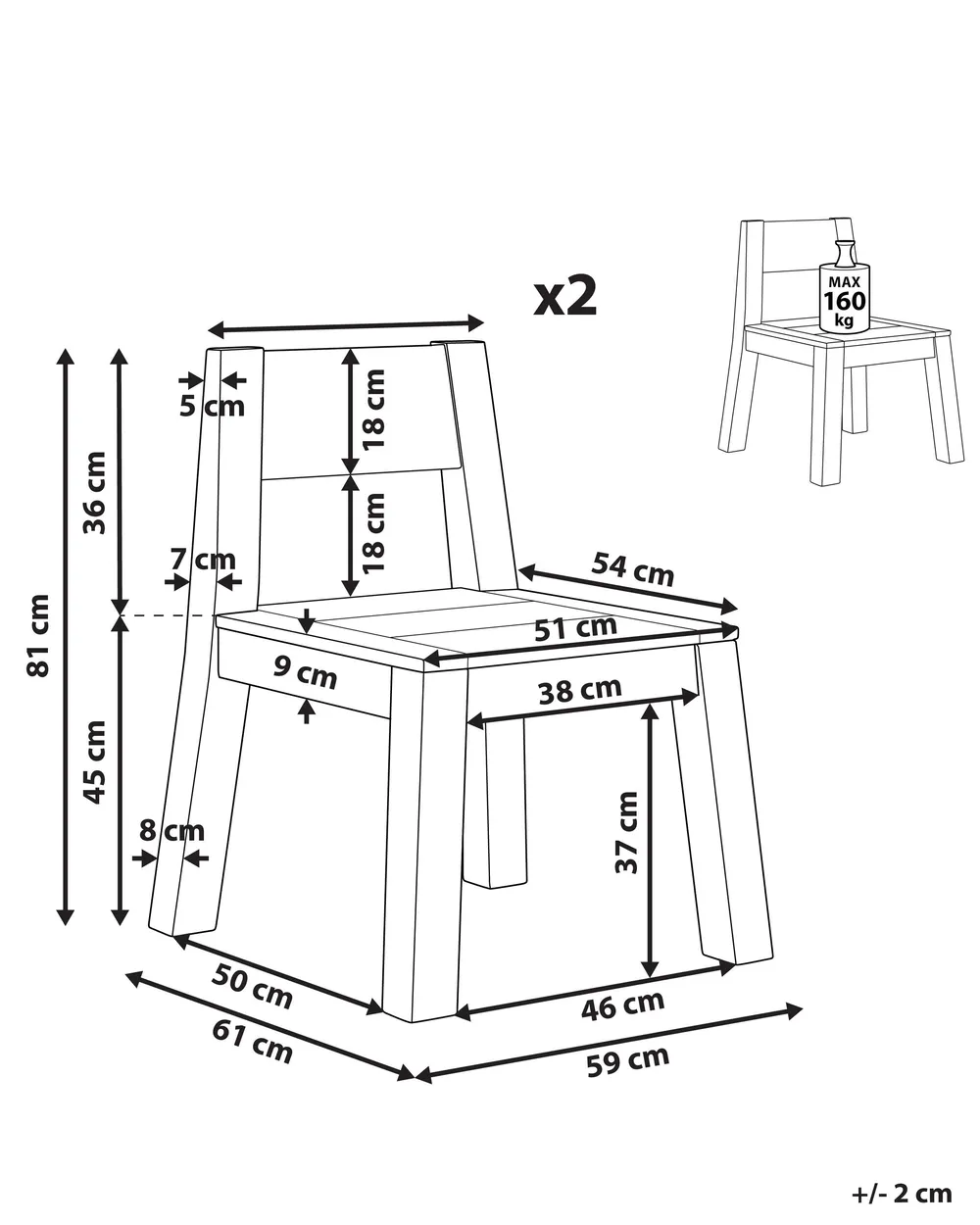 Gartenstuhl 2er Set LIVORNO Akazienholz Braun_826015