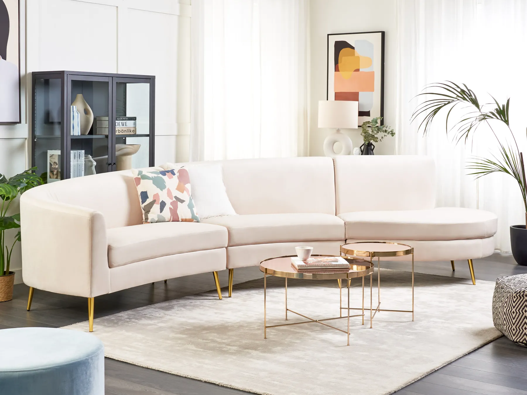 Halbrundes Sofa 4-Sitzer MOSS Samtstoff Hellbeige_851350
