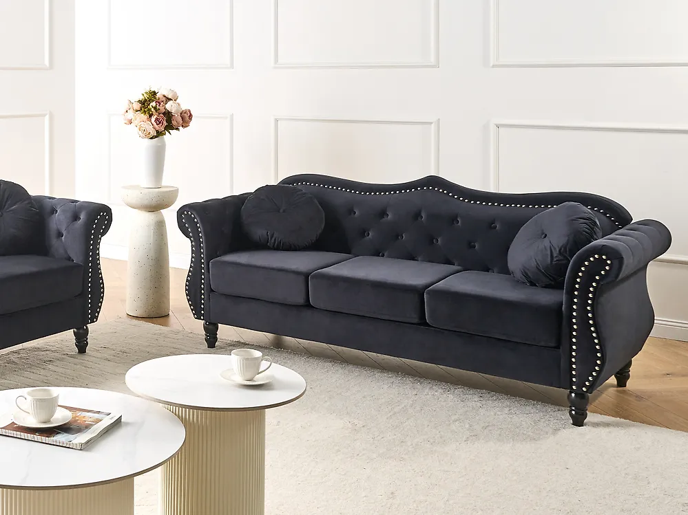 Sofa 3 Seater SKIEN Velvet Black
