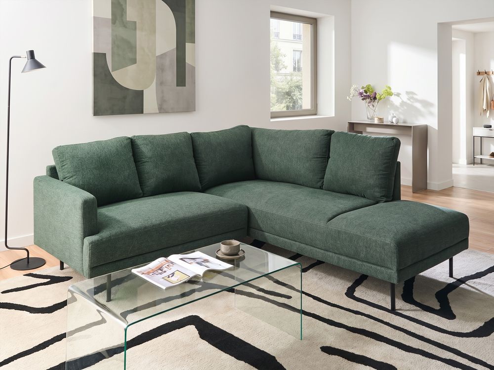 Corner Sofa BREDA Fabric Dark Green Left Hand