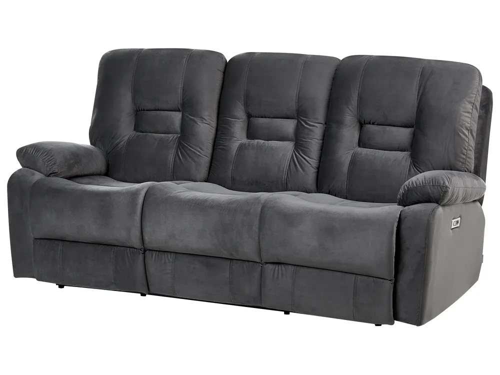 Electric Recliner Sofa 3 Seater BERGEN Velvet Dark Grey_1071178